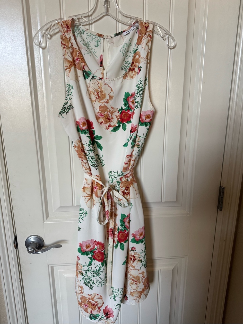 Staccato White Floral Tie-Waist Midi Dress